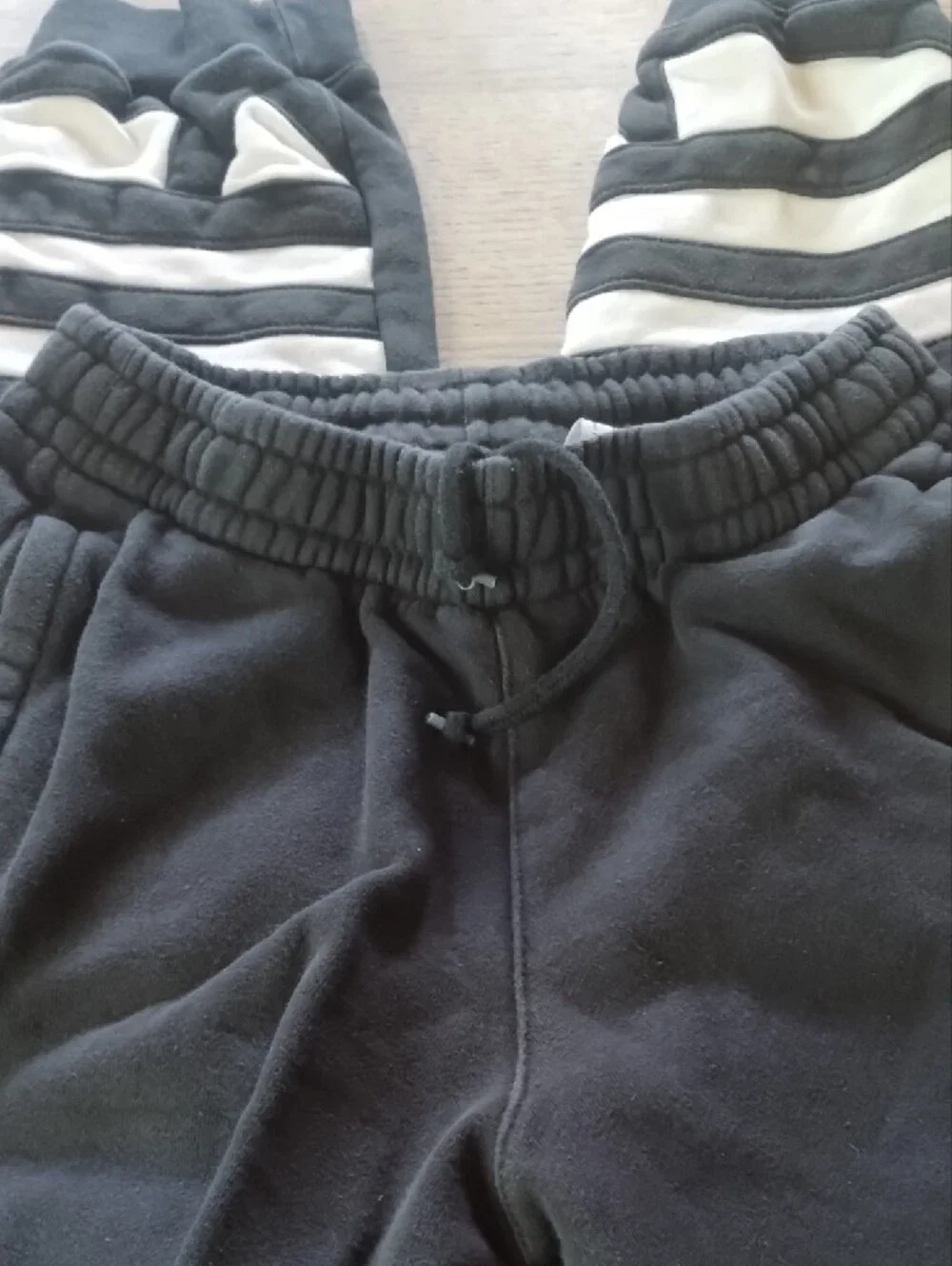 adidas Black Sweatpants with White Stripe Panels - Mens